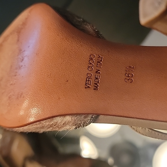 RENE' CAOVILLA  beige leather satin pony hair rinestones  sz 36.5  kitten heels - Picture 7 of 13